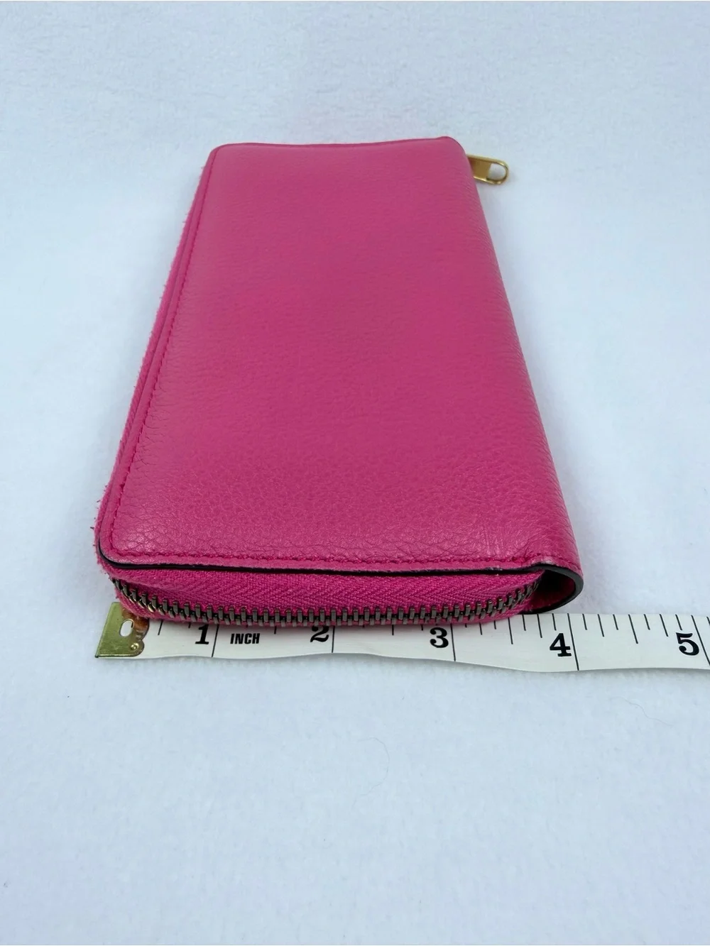 Authentic GUCCI Pink Leather Zip-Around Long Wallet with Signature Web Stripe
